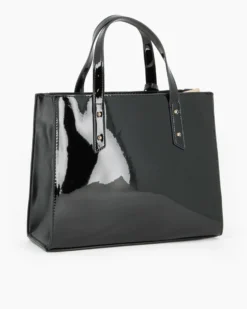 LAURA BIAGIOTTI - Borsa a mano nera con lettere in rilievo e borchie, tracolla removibile