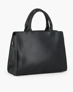 LAURA BIAGIOTTI - Borsa a mano nera con parte frontale loggata, tracolla removibile