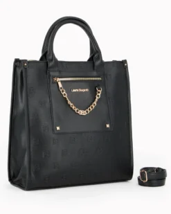 LAURA BIAGIOTTI - Borsa a mano nera con dettaglio catenina sulla tasca frontale, tracolla removibile