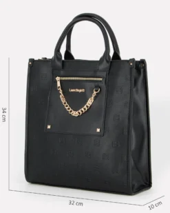LAURA BIAGIOTTI - Borsa a mano nera con dettaglio catenina sulla tasca frontale, tracolla removibile