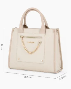 LAURA BIAGIOTTI - Borsa a mano naturale con dettaglio catenina sulla tasca frontale, tracolla removibile