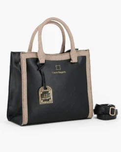 LAURA BIAGIOTTI - Borsa a mano nera con ciondolo metallico loggato, tracolla removibile