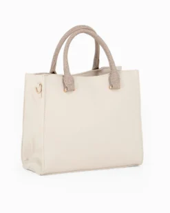 LAURA BIAGIOTTI - Borsa a mano naturale con ciondolo metallico loggato, tracolla removibile