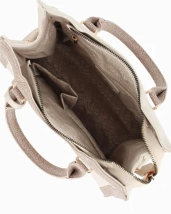 LAURA BIAGIOTTI - Borsa a mano naturale con ciondolo metallico loggato, tracolla removibile