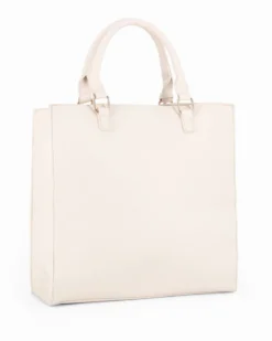 LAURA BIAGIOTTI - Borsa due manici naturale con borchie, pennacchi con frange e cinturino con lucchetto, tracolla removibile
