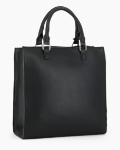 LAURA BIAGIOTTI - Borsa due manici nera con borchie, pennacchi con frange e cinturino con lucchetto, tracolla removibile