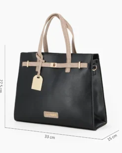LAURA BIAGIOTTI - Borsa due manici nera con ciondolo removibile e dettaglio cinturino con girello, tracolla removibile