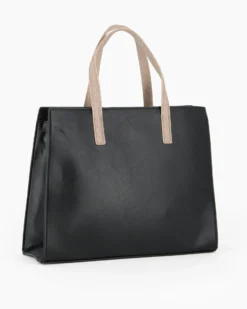 LAURA BIAGIOTTI - Borsa due manici nera con ciondolo removibile e dettaglio cinturino con girello, tracolla removibile