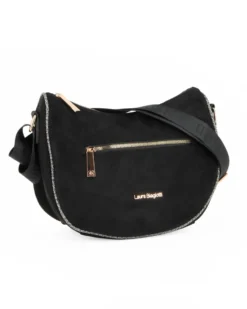 LAURA BIAGIOTTI - Borsa mezzaluna scamosciata nera, con tracolla e tasca posteriore e frontale