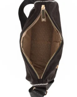 LAURA BIAGIOTTI - Borsa mezzaluna scamosciata nera, con tracolla e tasca posteriore e frontale
