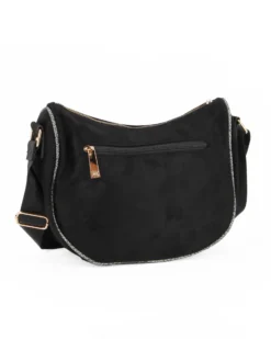 LAURA BIAGIOTTI - Borsa mezzaluna scamosciata nera, con tracolla e tasca posteriore e frontale