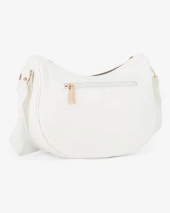 LAURA BIAGIOTTI - Borsa mezzaluna bianca con tasca frontale e posteriore e inserto centrale tortora