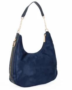 LAURA BIAGIOTTI - Borsa sacca blu scamosciata con tasche laterali