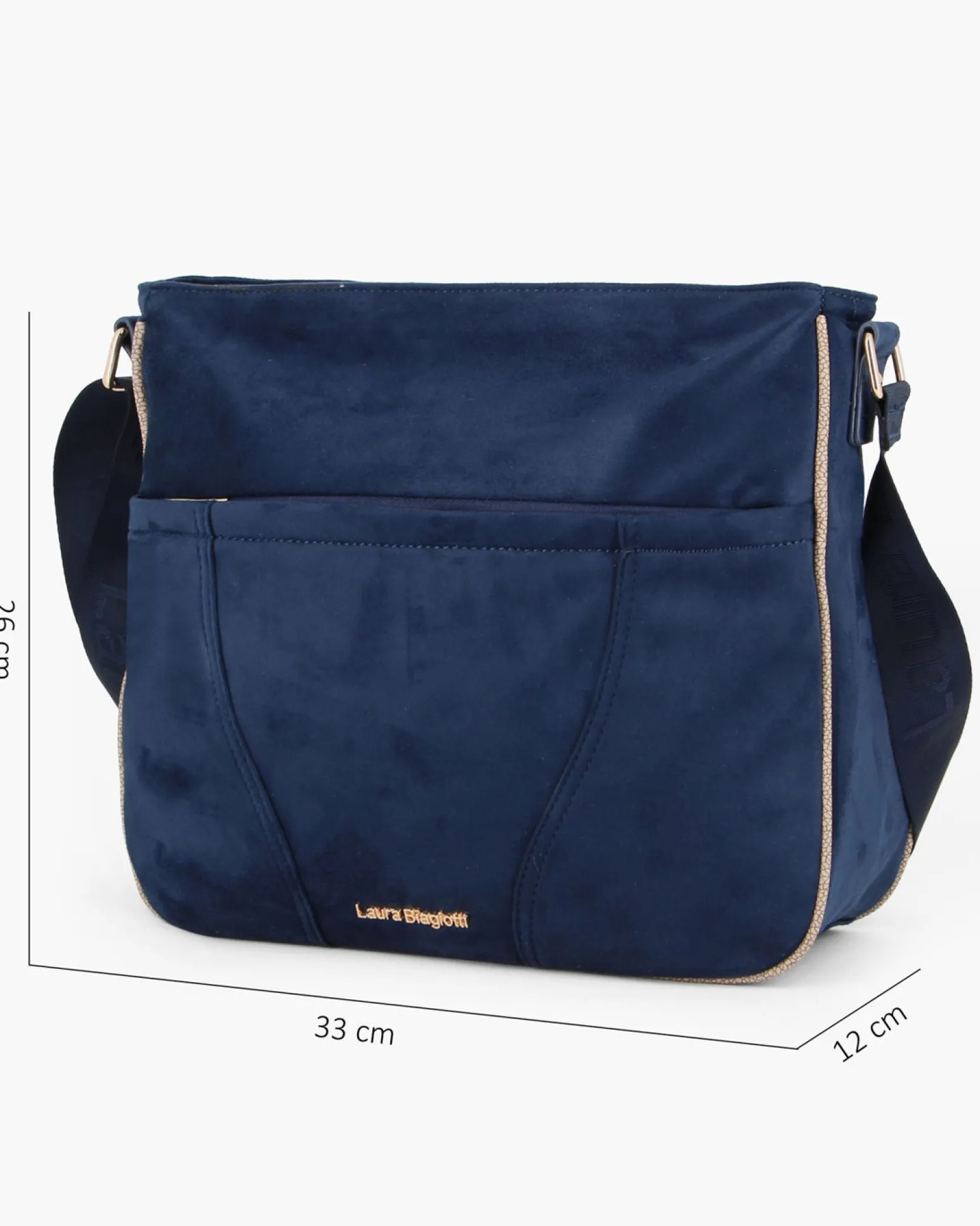 LAURA BIAGIOTTI - Borsa sacca blu scamosciata con tasca frontale e posteriore