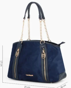 LAURA BIAGIOTTI - Borsa shopping blu scamosciata con due tasche frontali
