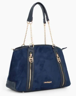 LAURA BIAGIOTTI - Borsa shopping blu scamosciata con due tasche frontali