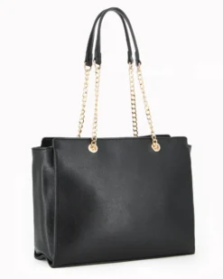 LAURA BIAGIOTTI - Borsa shopping nera con lavorazione frontale
