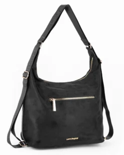 LAURA BIAGIOTTI - Borsa/Zaino scamosciata nera con tasca frontale e posteriore