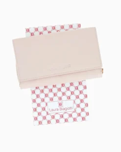 LAURA BIAGIOTTI - Portafoglio beige in VERA PELLE da donna con patta
