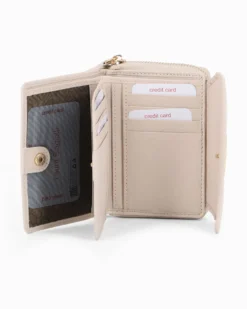 LAURA BIAGIOTTI - Portafoglio beige in VERA PELLE da donna con patta e tasca portamonete