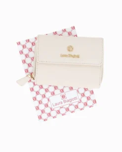 LAURA BIAGIOTTI - Portafoglio beige in VERA PELLE da donna con patta e tasca portamonete