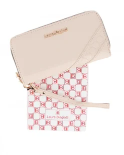 LAURA BIAGIOTTI - Portafoglio naturale con due scomparti principali e inserto loggato, polsiera removibile