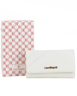 LAURA BIAGIOTTI - Portafoglio bianco con inserto loggato sulla patta