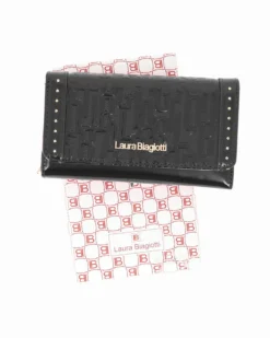 LAURA BIAGIOTTI - Portafoglio nero in vernice con patta loggata