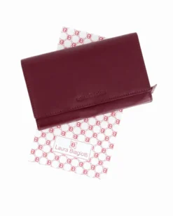LAURA BIAGIOTTI - Portafoglio bordeaux in VERA PELLE da donna con patta