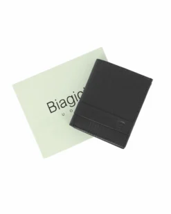LAURA BIAGIOTTI - Portafoglio nero cannettato in VERA PELLE da uomo con ribaltina interna