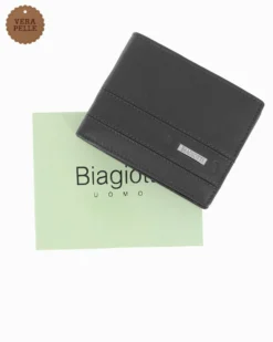 LAURA BIAGIOTTI - Portafoglio nero da uomo in VERA PELLE