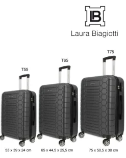 LAURA BIAGIOTTI - TROLLEY NERO IN ABS E 4 RUOTE DOPPIE CON STAMPA TARTARUGATA