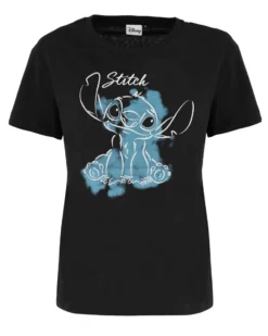 LILO&STITCH - Tshirt nera da donna con stampa Stitch - JL052543