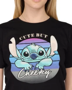 LILO&STITCH - Tshirt nera da donna con stampa Stitch - JL052544