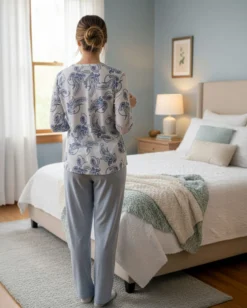 LORMAR - PIGIAMA LUNGO AZZURRO DONNA CON BOTTONI IN VISCOSA LEGGERA