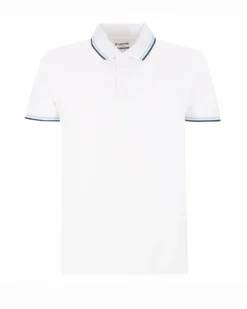 LOTTO - POLO MEZZA MANICA UOMO BIANCA CON RIGHINO CELESTE E BLU CLASSICA  - 219238/BXC