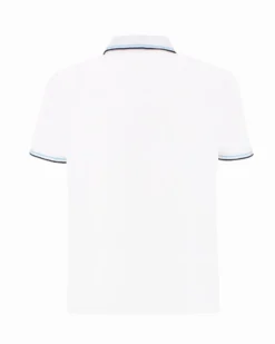 LOTTO - POLO MEZZA MANICA UOMO BIANCA CON RIGHINO CELESTE E BLU CLASSICA  - 219238/BXC