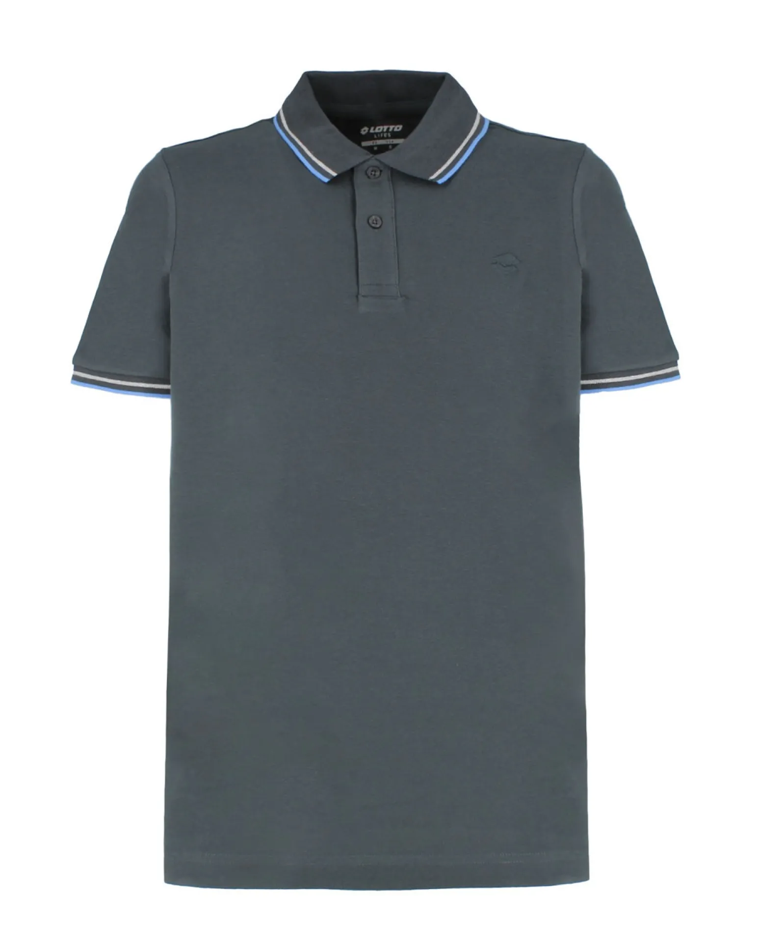 LOTTO - POLO MEZZA MANICA UOMO GRIGIO SCURO CON RIGHINO GRIGIO E CELESTE CLASSICA - 219238/1SV