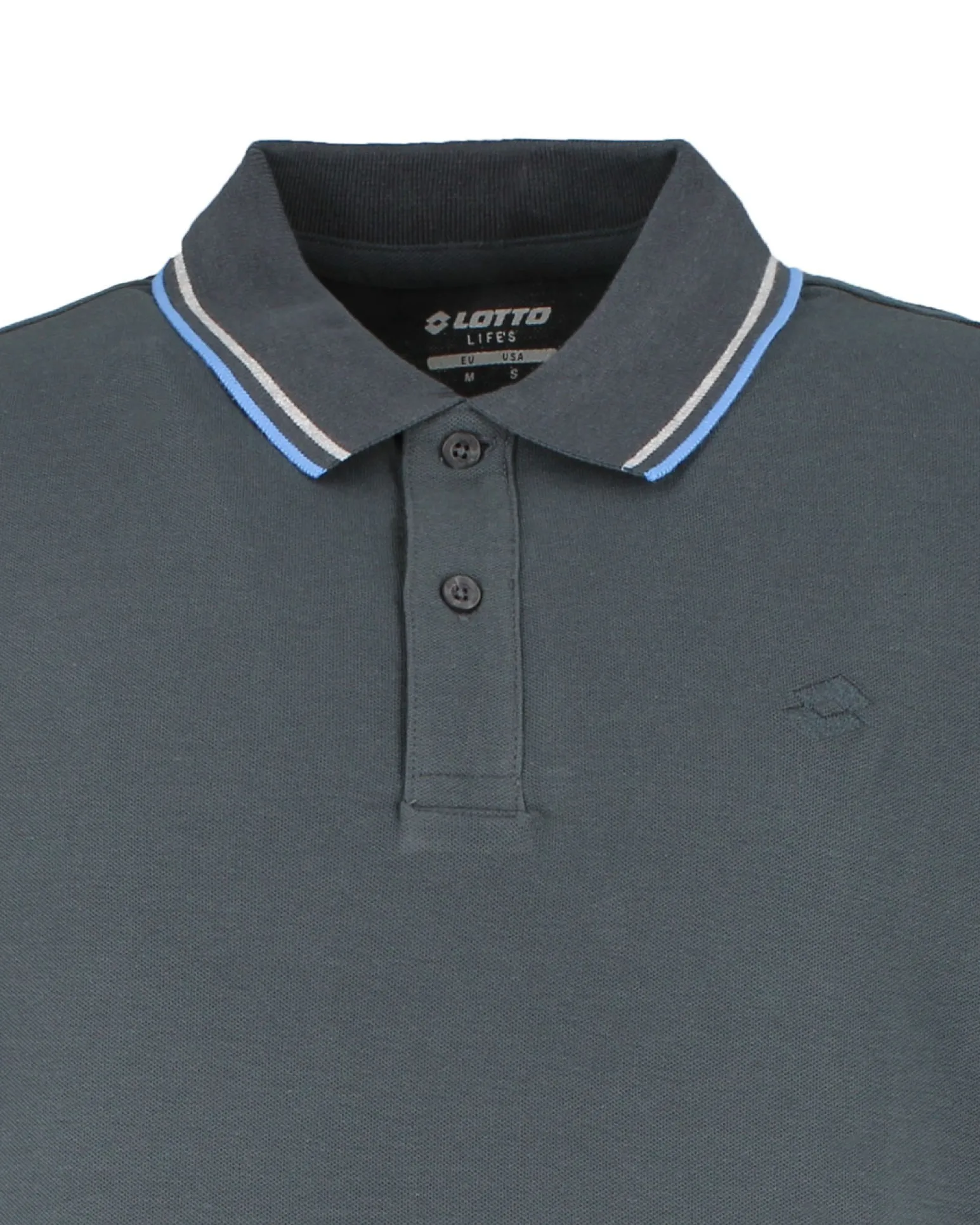 LOTTO - POLO MEZZA MANICA UOMO GRIGIO SCURO CON RIGHINO GRIGIO E CELESTE CLASSICA - 219238/1SV