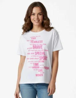 MIF - Maxi tshirt a manica corta bianca e fuxia in cotone