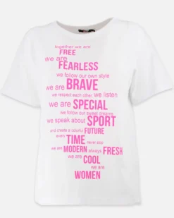 MIF - Maxi tshirt a manica corta bianca e fuxia in cotone
