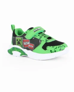MINECRAFT - Sneakers verde e nera da bambino con strappo e luci, numerata 26/32