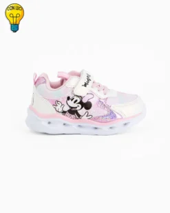 MINNIE - Sneakers bianca e rosa da bimba con luci e strappo