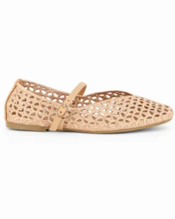 MISS GLOBO - Ballerina camel traforata con cinturino frontale