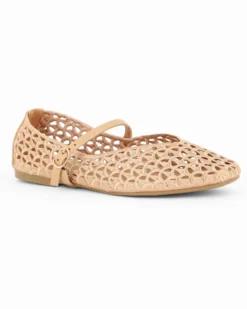 MISS GLOBO - Ballerina camel traforata con cinturino frontale