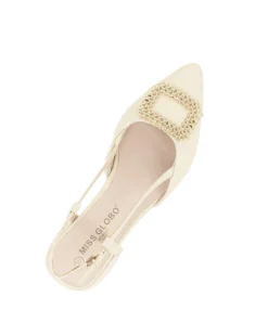 MISS GLOBO - Ballerina slingback beige con accessorio sulla punta e sottopiede in MEMORY SOFT, tacco 2,5CM