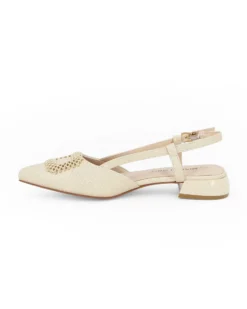 MISS GLOBO - Ballerina slingback beige con accessorio sulla punta e sottopiede in MEMORY SOFT, tacco 2,5CM
