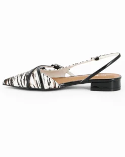 MISS GLOBO - Ballerina slingback zebrata bianca a punta con cinturini incrociati