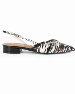 MISS GLOBO - Ballerina slingback zebrata bianca a punta con cinturini incrociati