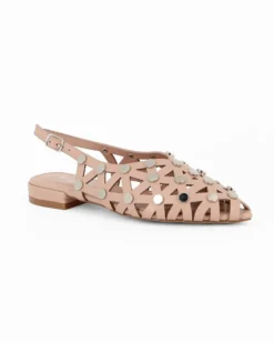 MISS GLOBO - Ballerina slingback cipria a punta traforata con borchie
